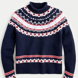 J. Crew Women's rollneck sweater in Fair Isle Navy Size M NEW